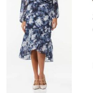 Navy Blue and White Ruffle Skirt Midi Size S NWT